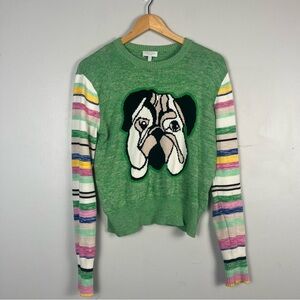 Escada Sport Green Lush Pug Striped Arm Cotton Sweater size medium
